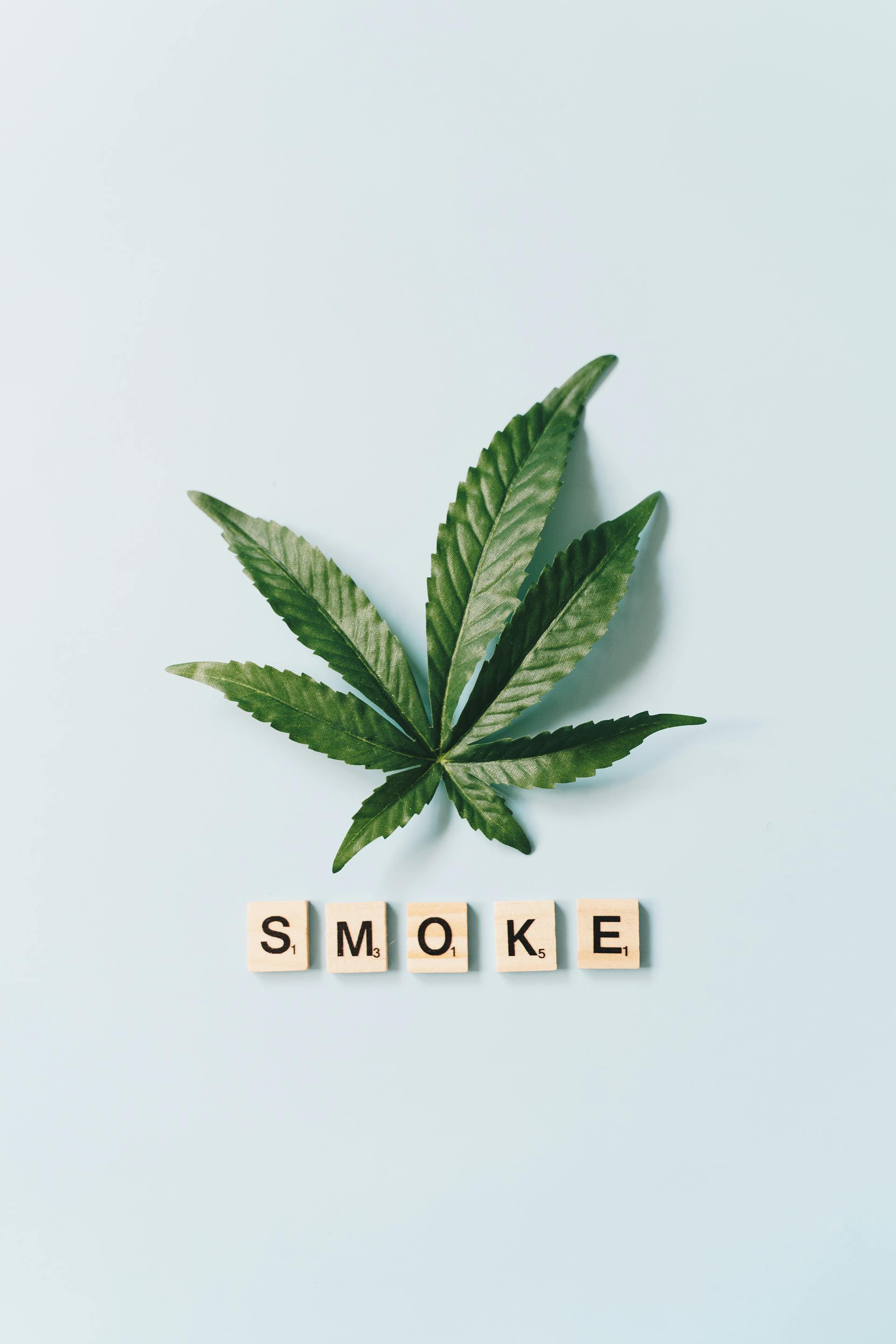 Weed leaf and Scrabble tiles advising &ldquo;Smoke&rdquo; (photo by Alesia Kozik on Pexels)